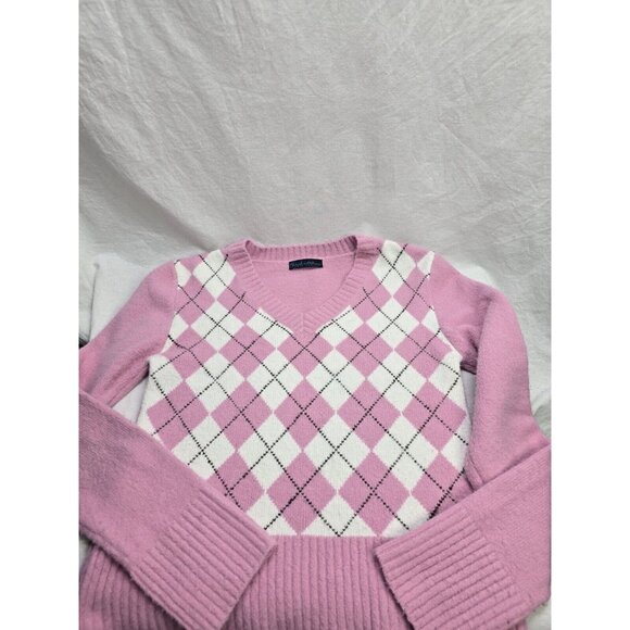 Point Zero XL Nicole Benisti Pink And White Argyle Sweater- Y2K- XL fits Smaller - Picture 16 of 16